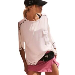 Free People Movement Oversized Ribbed Etten Tee White Size S EUC